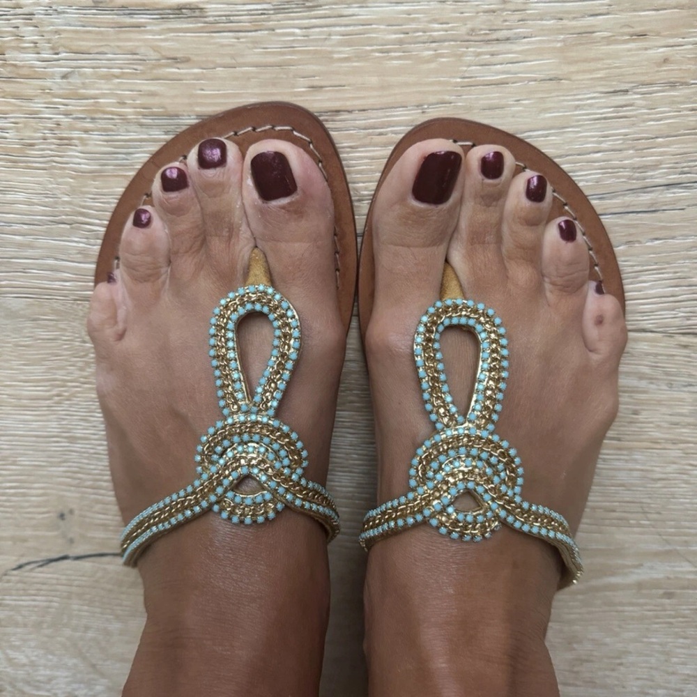 Mystique Boutique Torquiose Beaded Boho sandals Sz 8 Gorgeous! price firm!